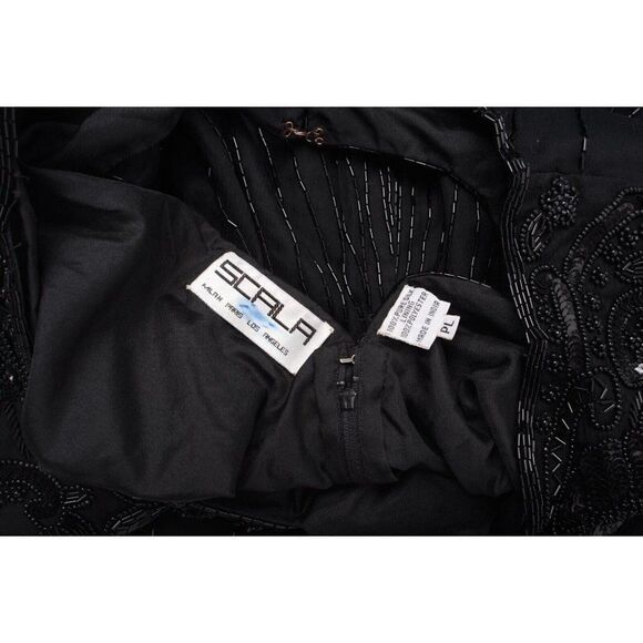 Vintage Scala Womans Silk Evening Dress Size Petite L PL Black Beaded Formal - Picture 6 of 6
